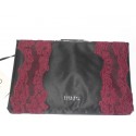 BORSA LIU JO POCHETTE MINAUDIERE MAGENTA IN TESSUTO NERO CON PIZZO BORDEAUX