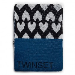 TWINSET SCIARPA DONNA STOLA IN MAGLIA JACQUARD CON CUORI BLU OTTANIO