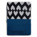 TWINSET SCIARPA DONNA STOLA IN MAGLIA JACQUARD CON CUORI BLU OTTANIO