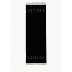 LIU JO SCIARPA FOULARD STOLA DONNA CON LOGO IN LUREX E FRANGE NERO