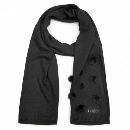 LIU JO SCIARPA DONNA IN MAGLIA CON POMPON NERO